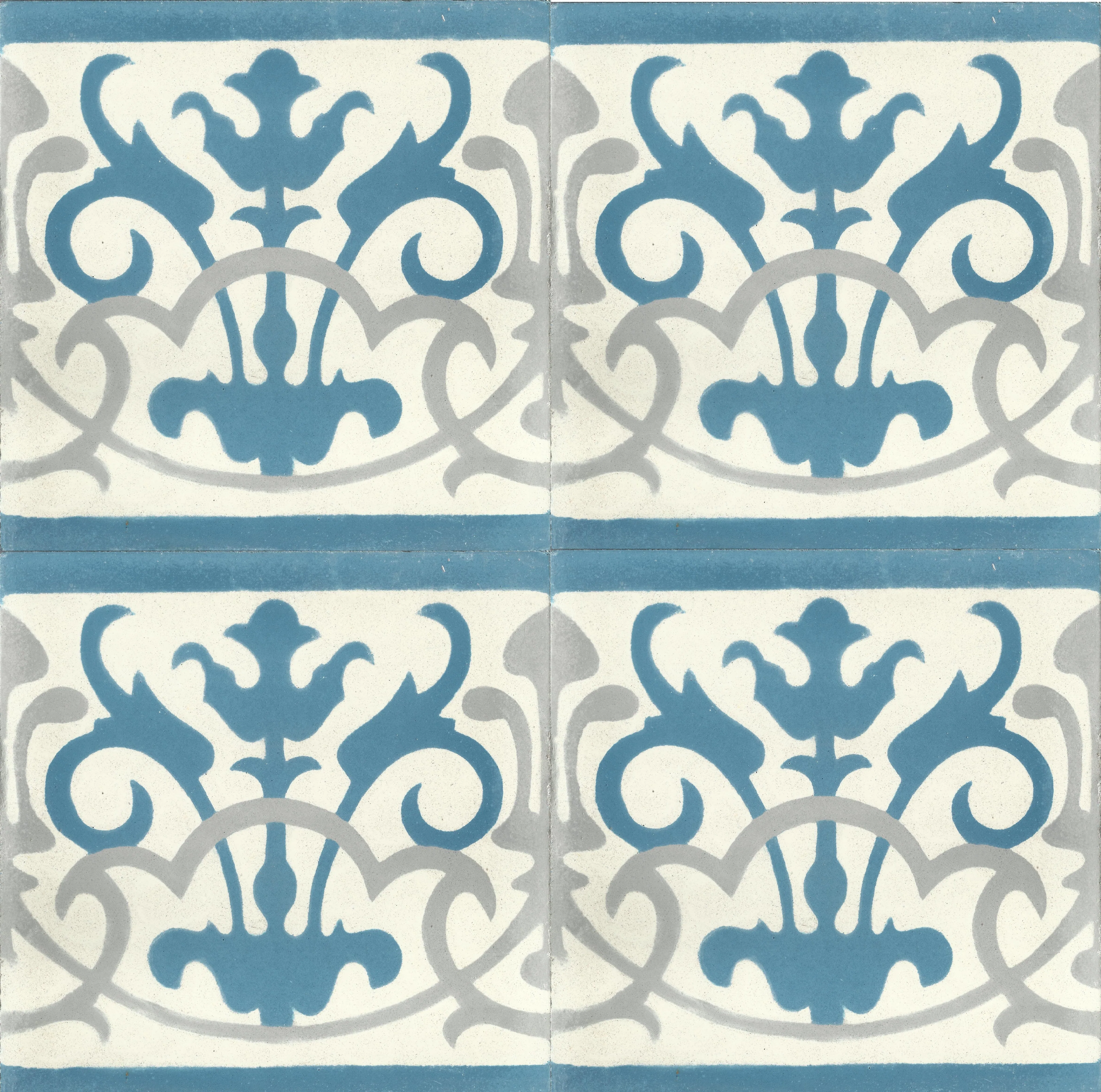 Fès Botanical — Colonial Blue — Handmade Moroccan Cement Tile