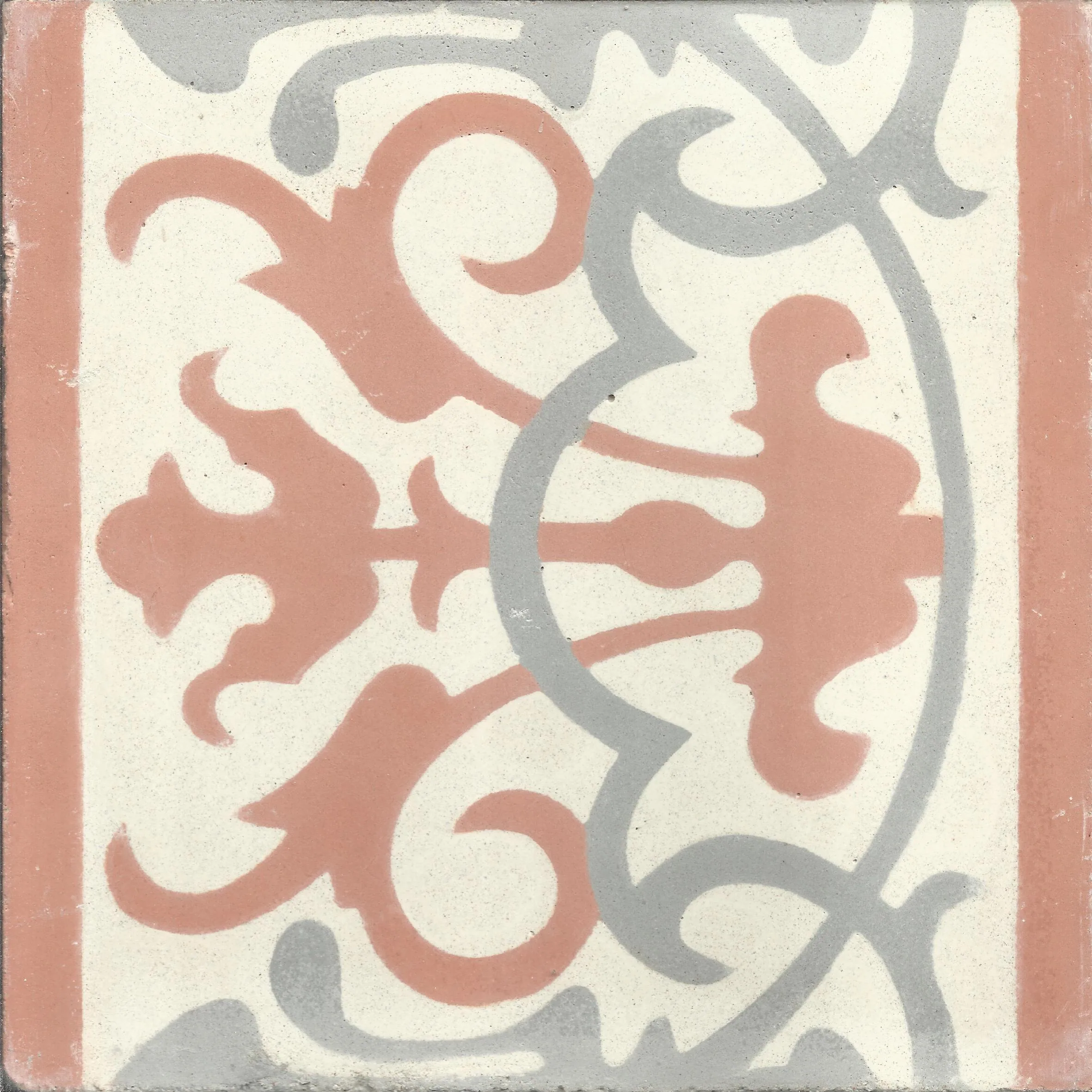 Taza Scroll — Terracotta Slate — Handmade Moroccan Cement Tile