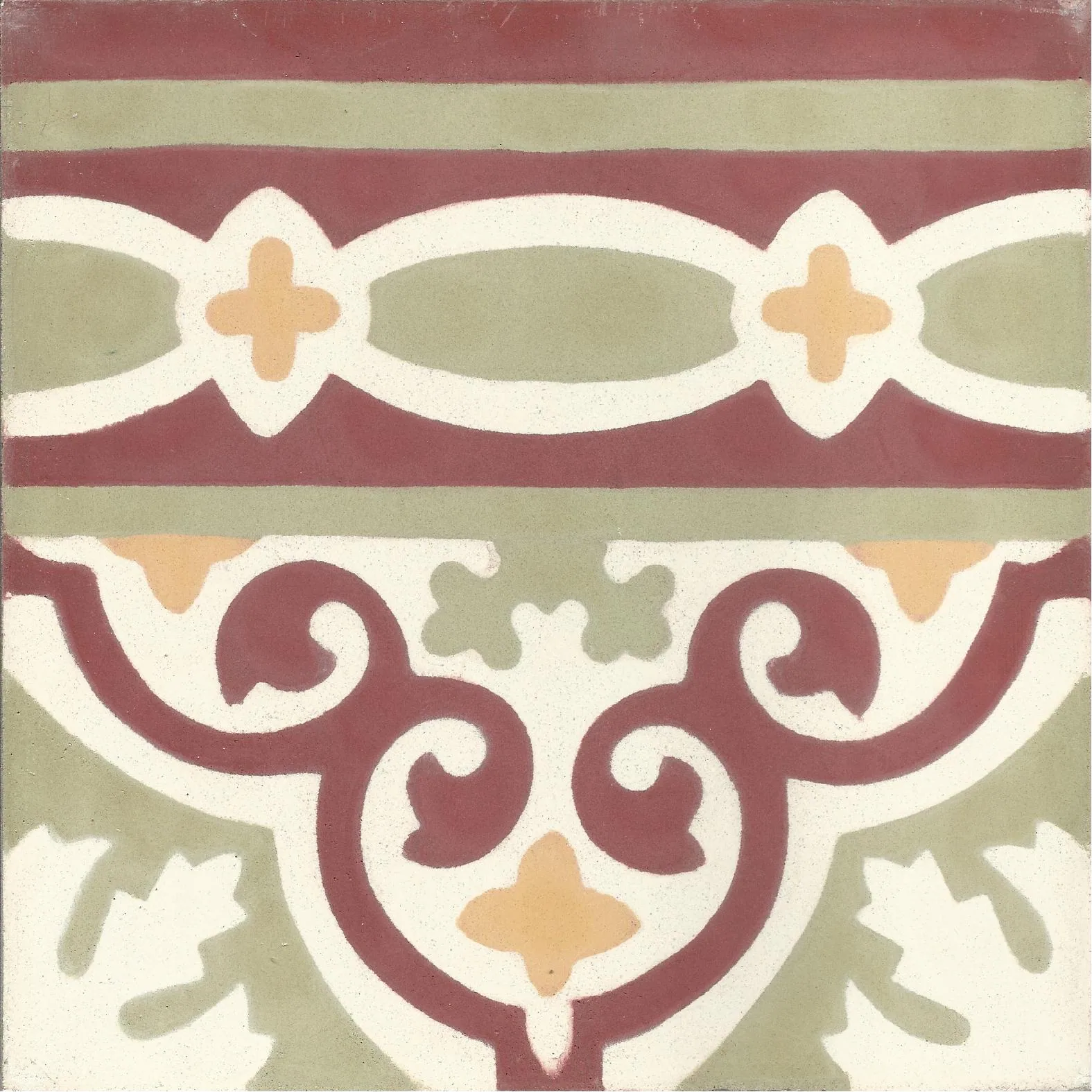 Rabat Geometric — Cobalt Ivory — Handmade Moroccan Cement Tile