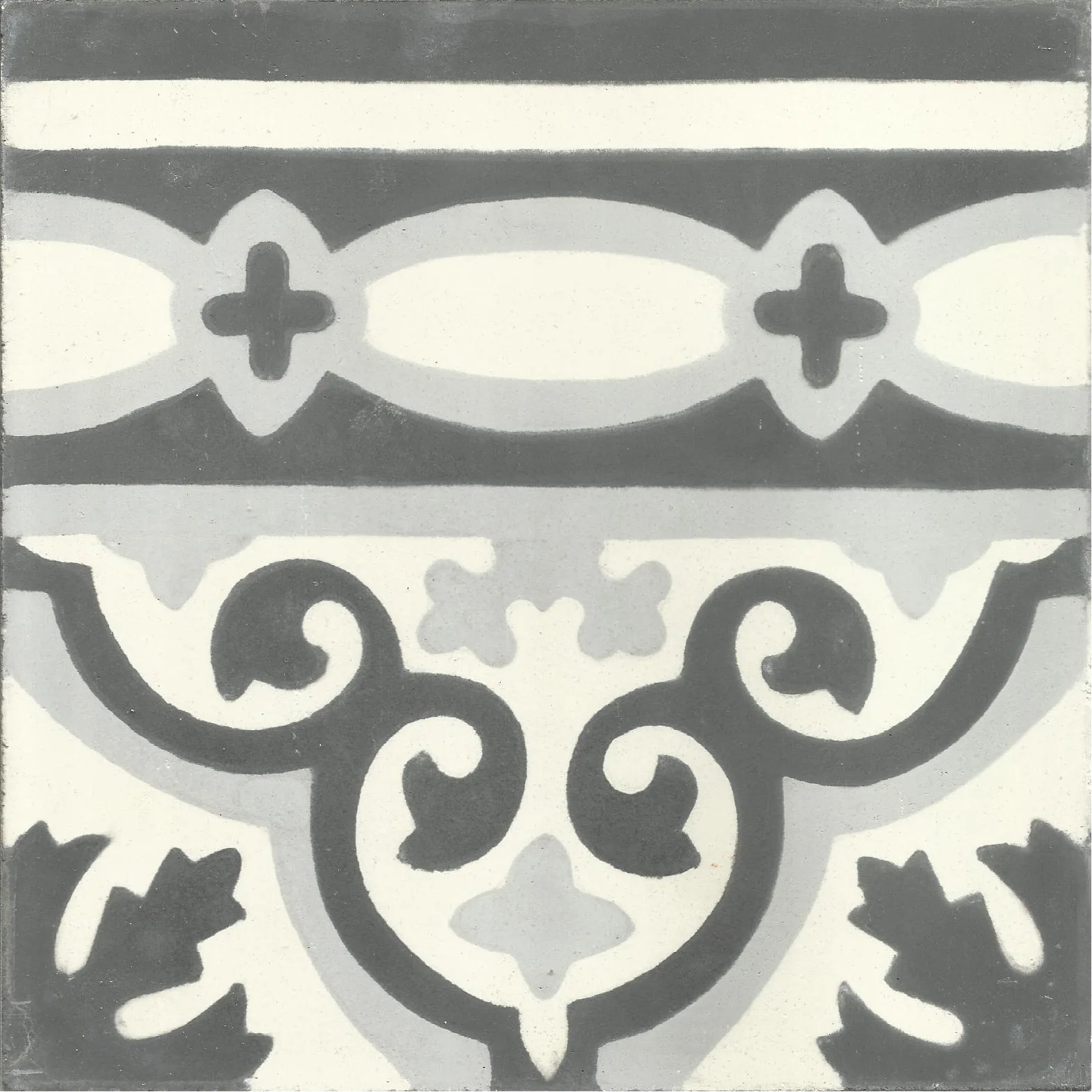 Zitoune Dot — Black Ivory — Handmade Moroccan Cement Tile